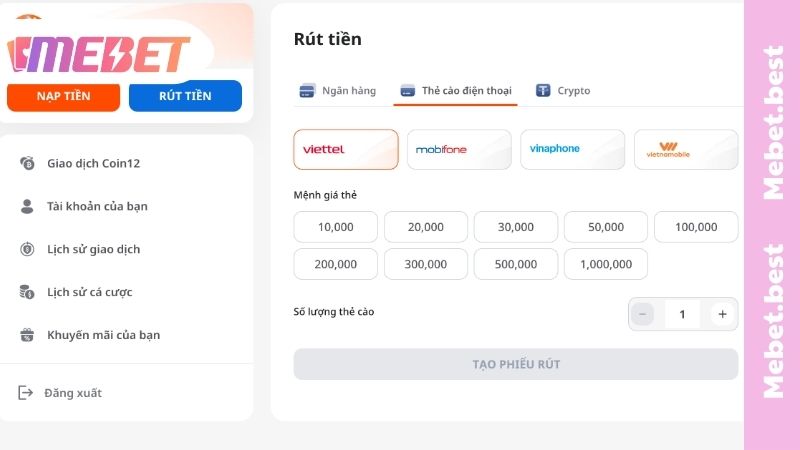 Rút Tiền MEBET - Quy Trình Rút Thưởng 4 Bước Và Bảo Mật Lý do MEBET không có rút tiền qua ví điện tử