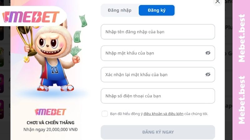 Đăng Ký MEBET - Cách Tạo Tài Khoản Nhanh Nhận +88k Ngay Nhập thông tin đăng ký tài khoản thành viên MEBET theo yêu cầu