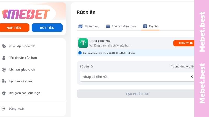 Rút Tiền MEBET - Quy Trình Rút Thưởng 4 Bước Và Bảo Mật Những lưu ý cần thiết để tiến hành thao tác rút tiền MEBET