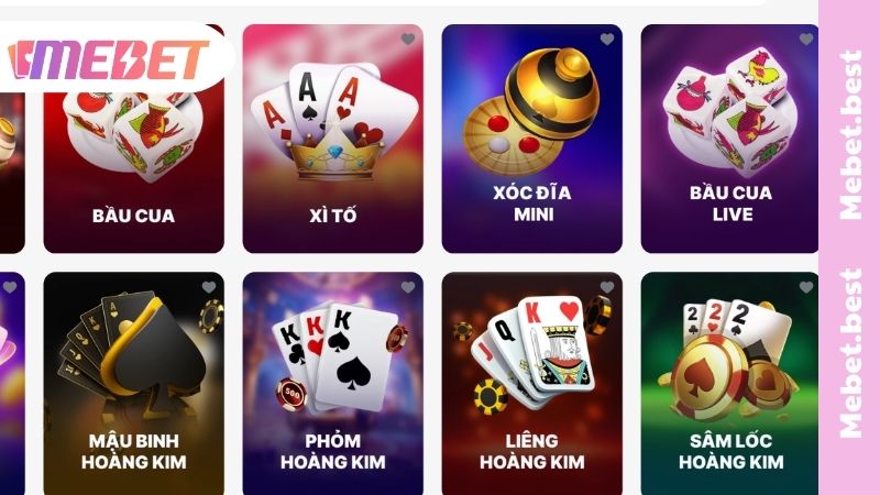 Thế mạnh của sảnh game bài MEBET